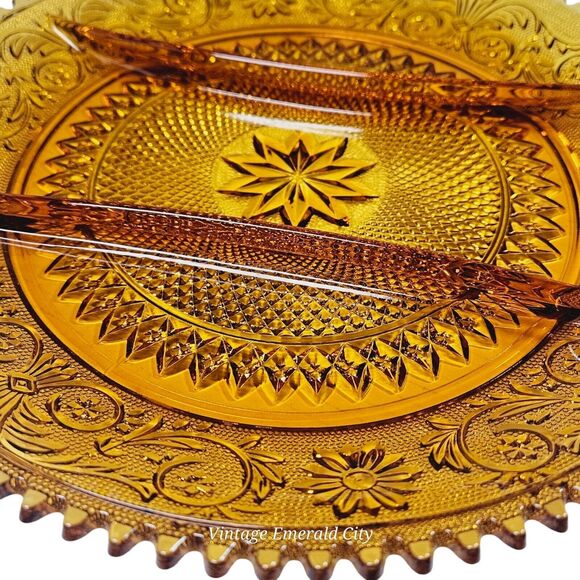 Vintage Indiana Glass Tiara Divided Platter Scalloped Edge Sandwich Relish Tray - Picture 7 of 12